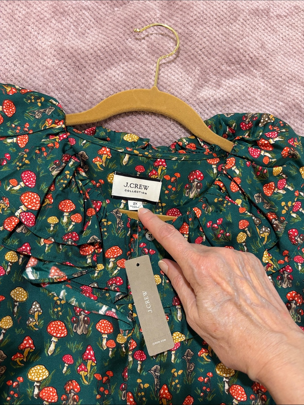 J. Crew Forest Green Floral Ruffle-Trim Blouse - Picture 6 of 6